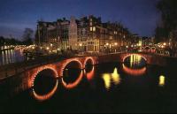 Red lights on the bridges in Amsterdam