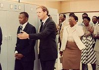 Leading the way into the building