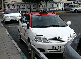 Two taxi's waiting in a taxi rank